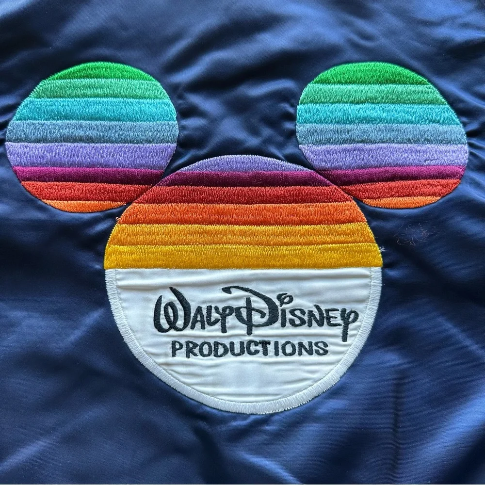 Vintage Walt Disney Productions Rainbow Mickey Satin Bomber Jacket L - Picture 6 of 12